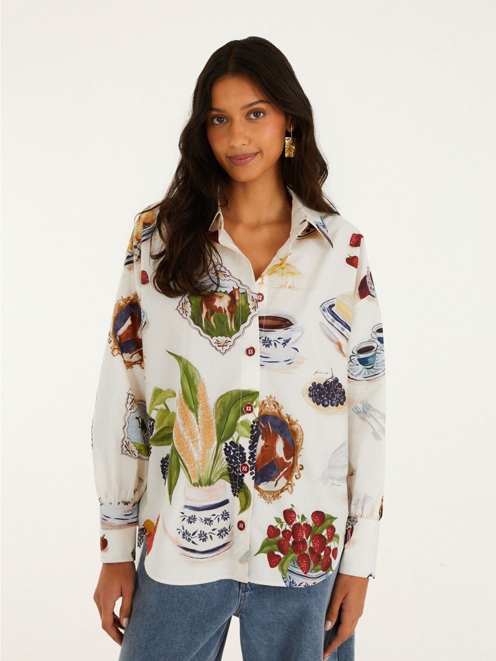 FARM RIO Off-White Country Table Buttoned Shirt